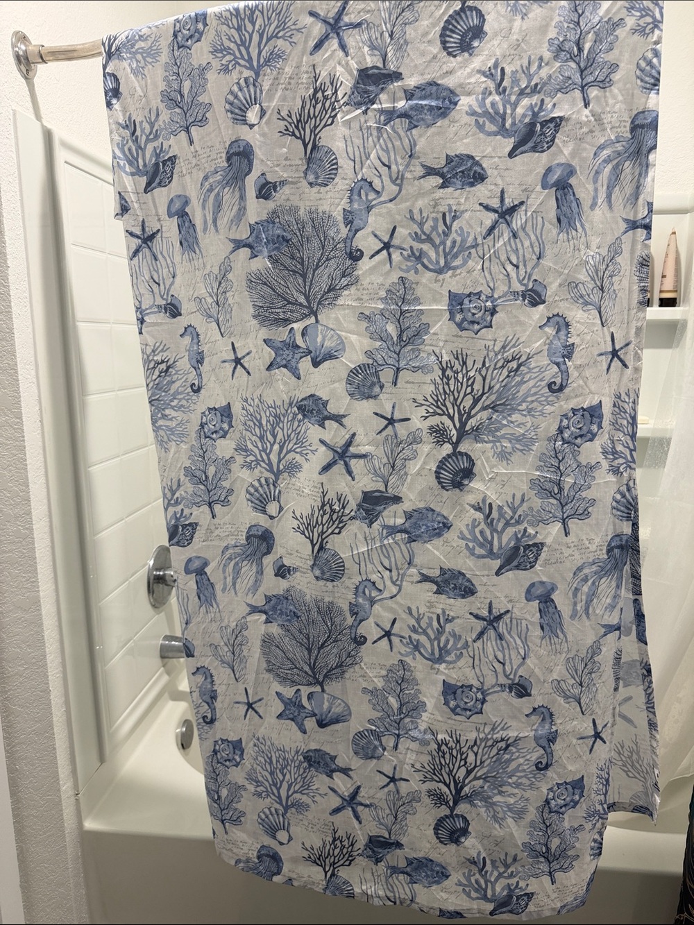 Coastal Blue Seashell shower curtain
